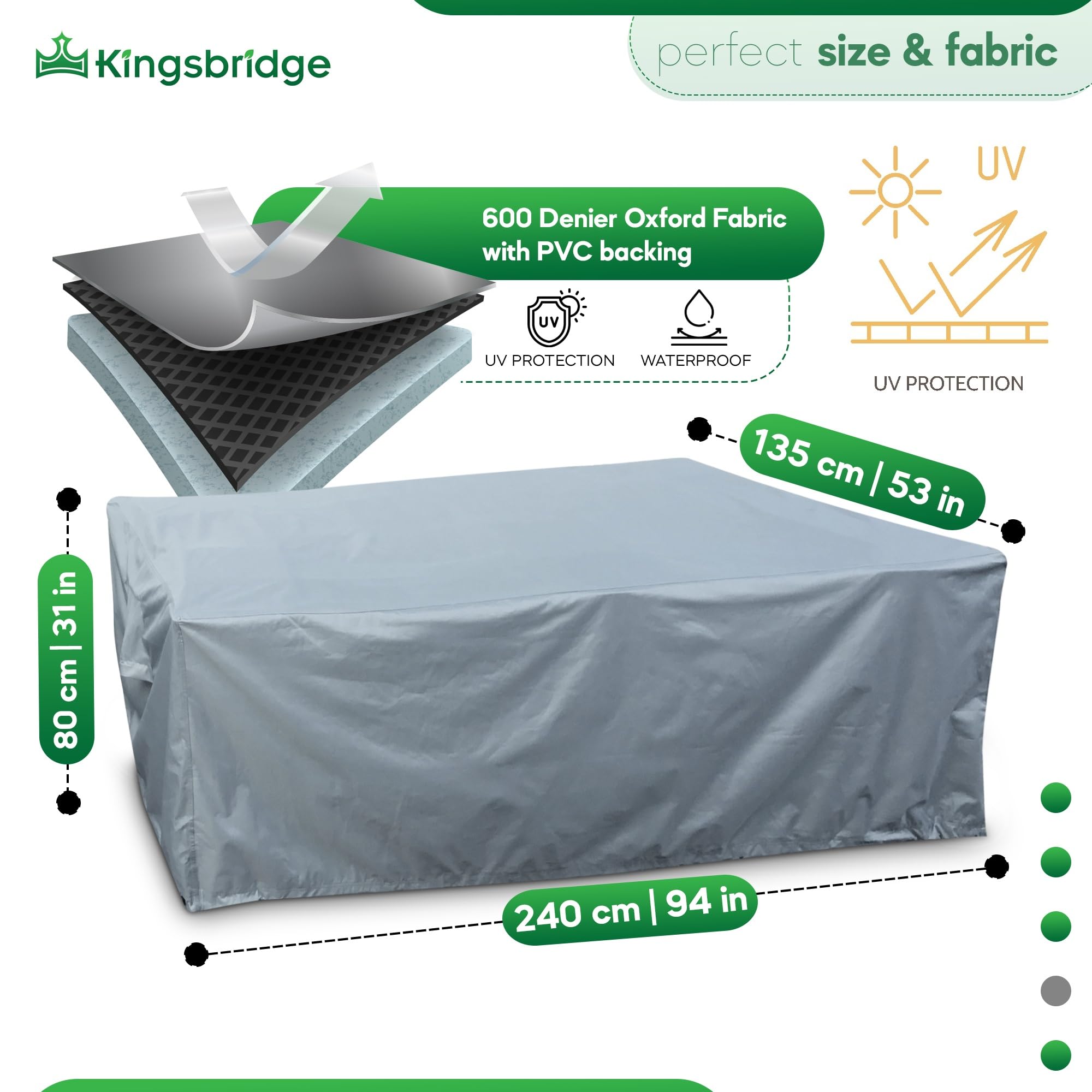 Kingsbridge Rectangular Garden Furniture Cover | 600D Heavy Duty Grey