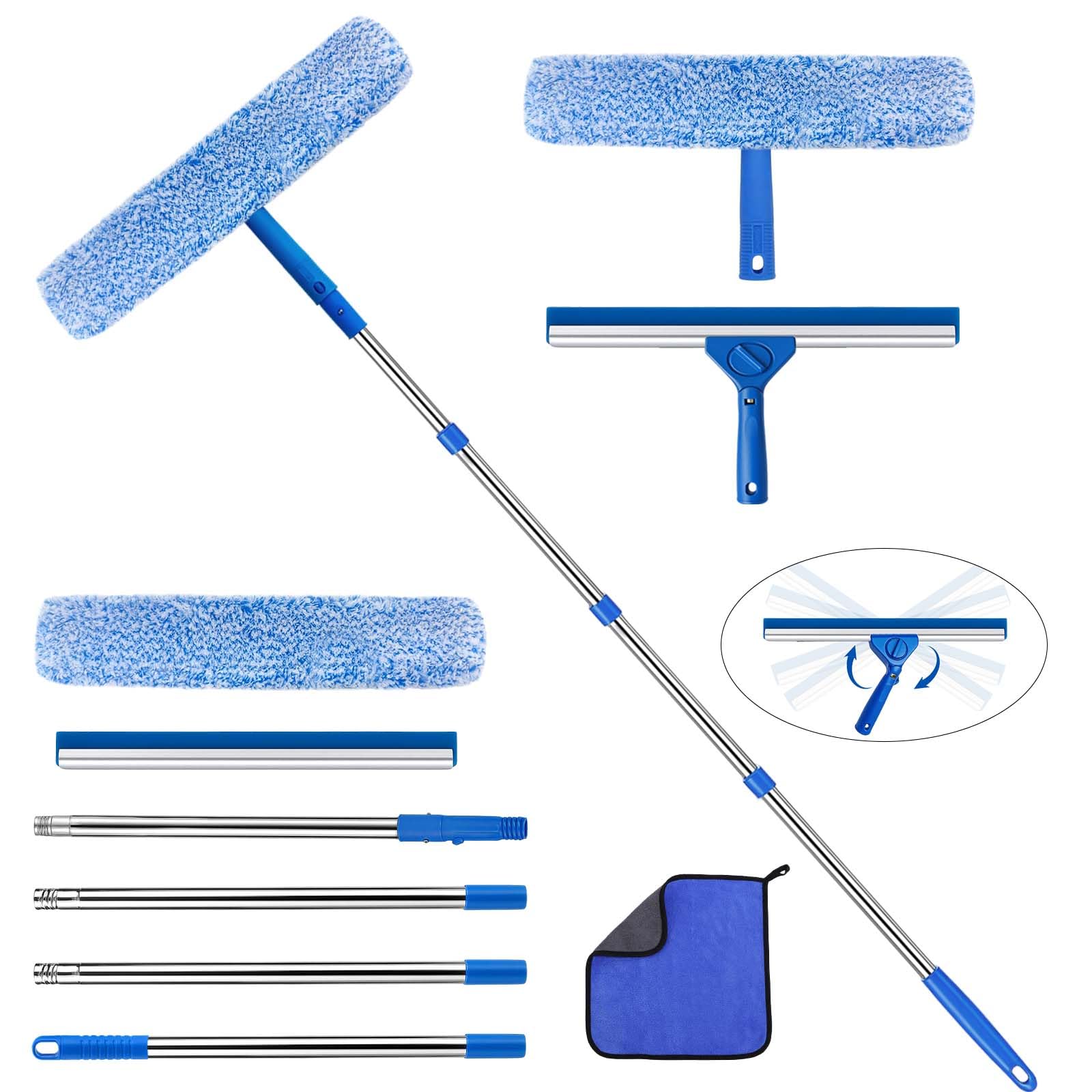 Window Squeegee Kit | 5.5ft Extendable Pole & Microfiber Scrubber