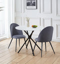 Hallowood White Marble Round Dining Table and 2 Grey Upholstered Chairs