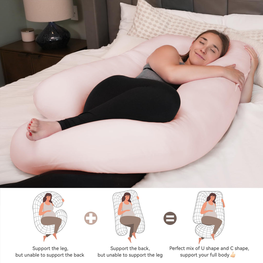 PinkFoggie Cooling Pregnancy Pillow – 57 Inch U-Shaped Full Body Support