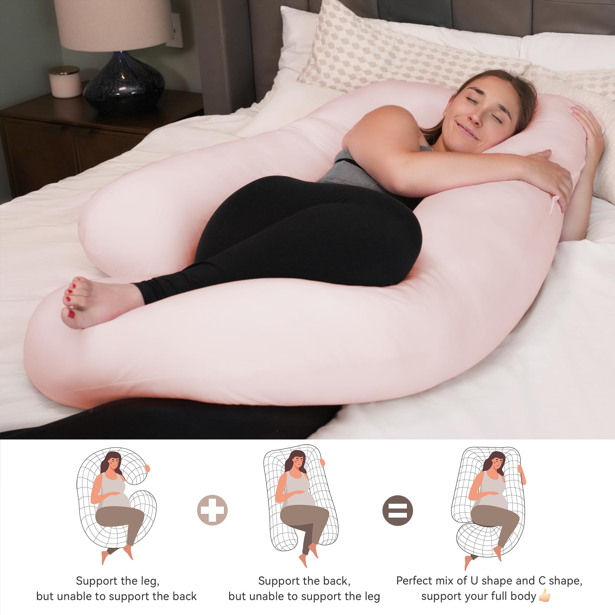 PinkFoggie Cooling Pregnancy Pillow – 57 Inch U-Shaped Full Body Support
