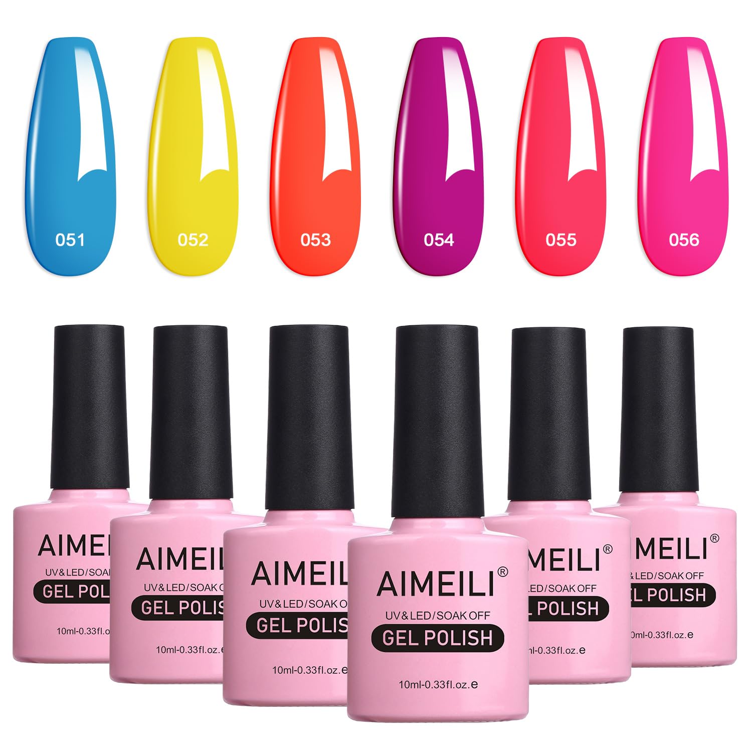 AIMEILI Neon Gel Nail Polish Set - 6 Colors UV LED Summer Manicure Kit