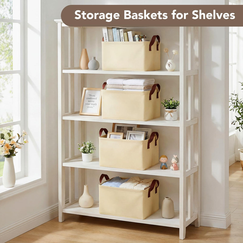 4 Pack Storage Baskets for Shelf, Small Closet Organizers and Storage Beige - image 5