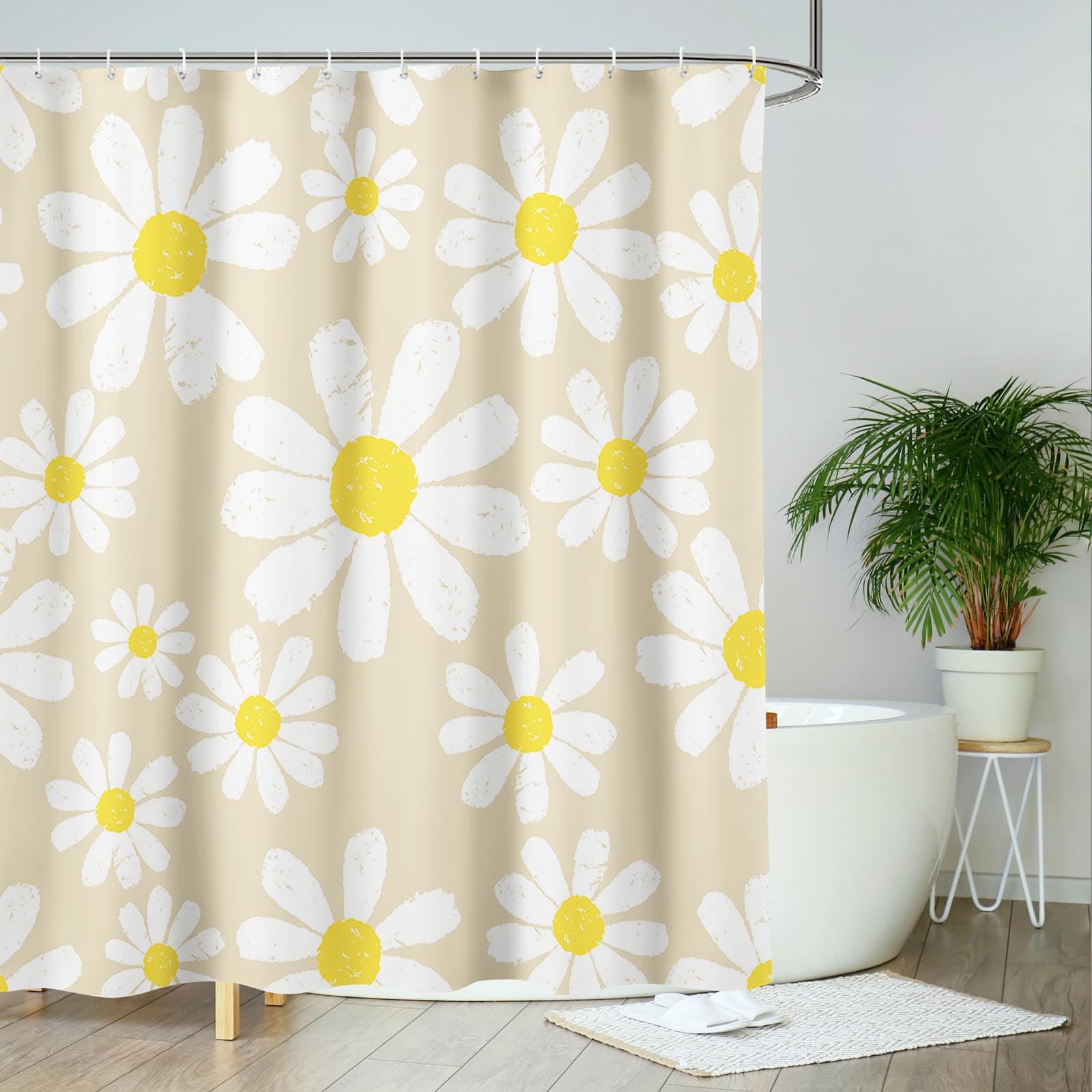 AIBIIN Beige Daisy Shower Curtain | Waterproof Polyester Floral Decor