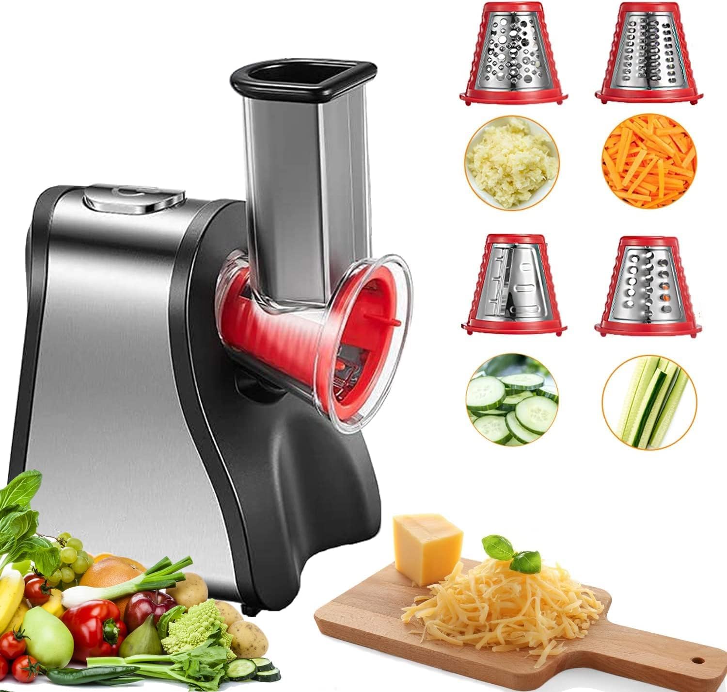 FOHERE 4-in-1 Electric Vegetable Grater & Salad Maker – 150W Motor