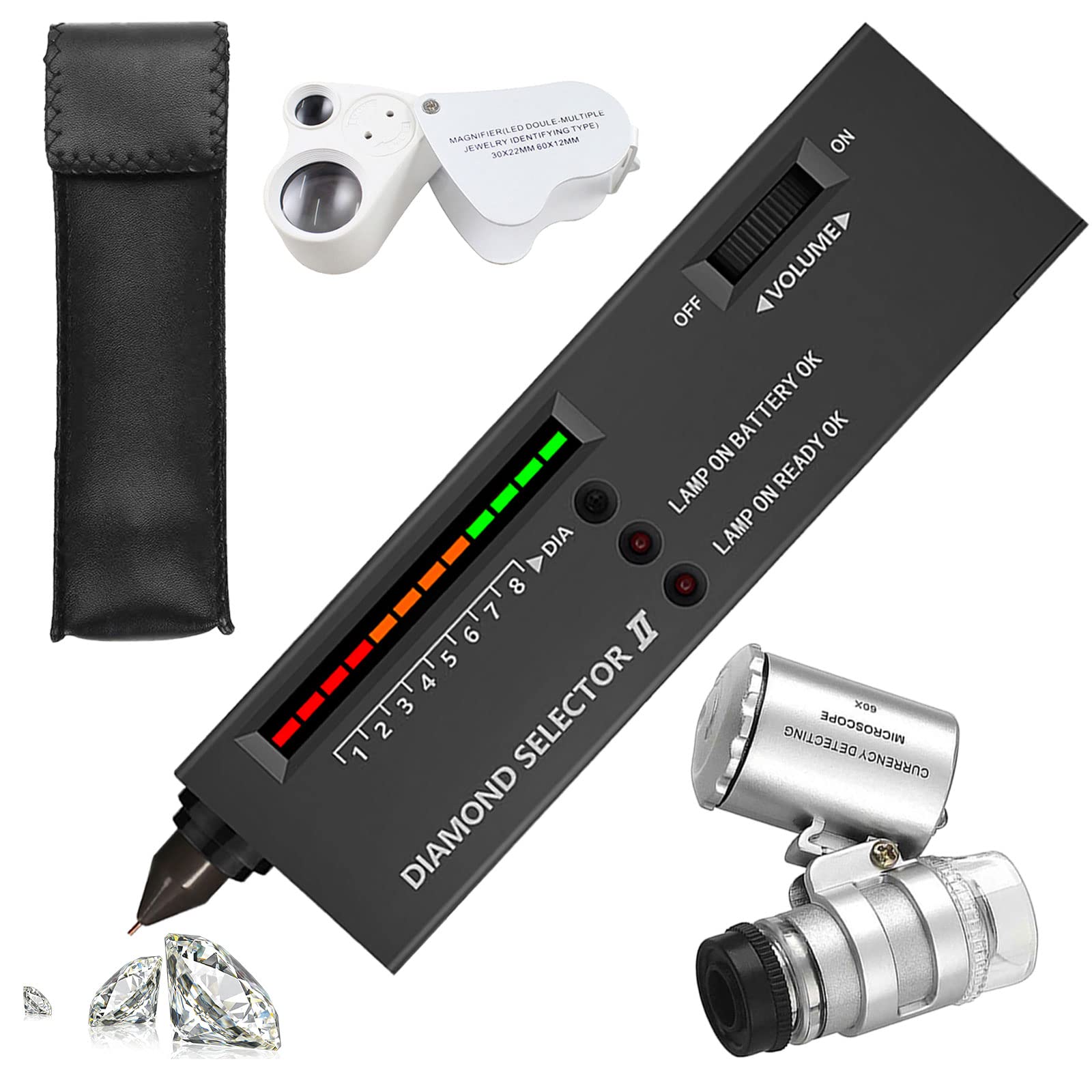 CDIYTOOL Diamond Tester Pen with 30X 60X Magnifying Glass Loupe Set