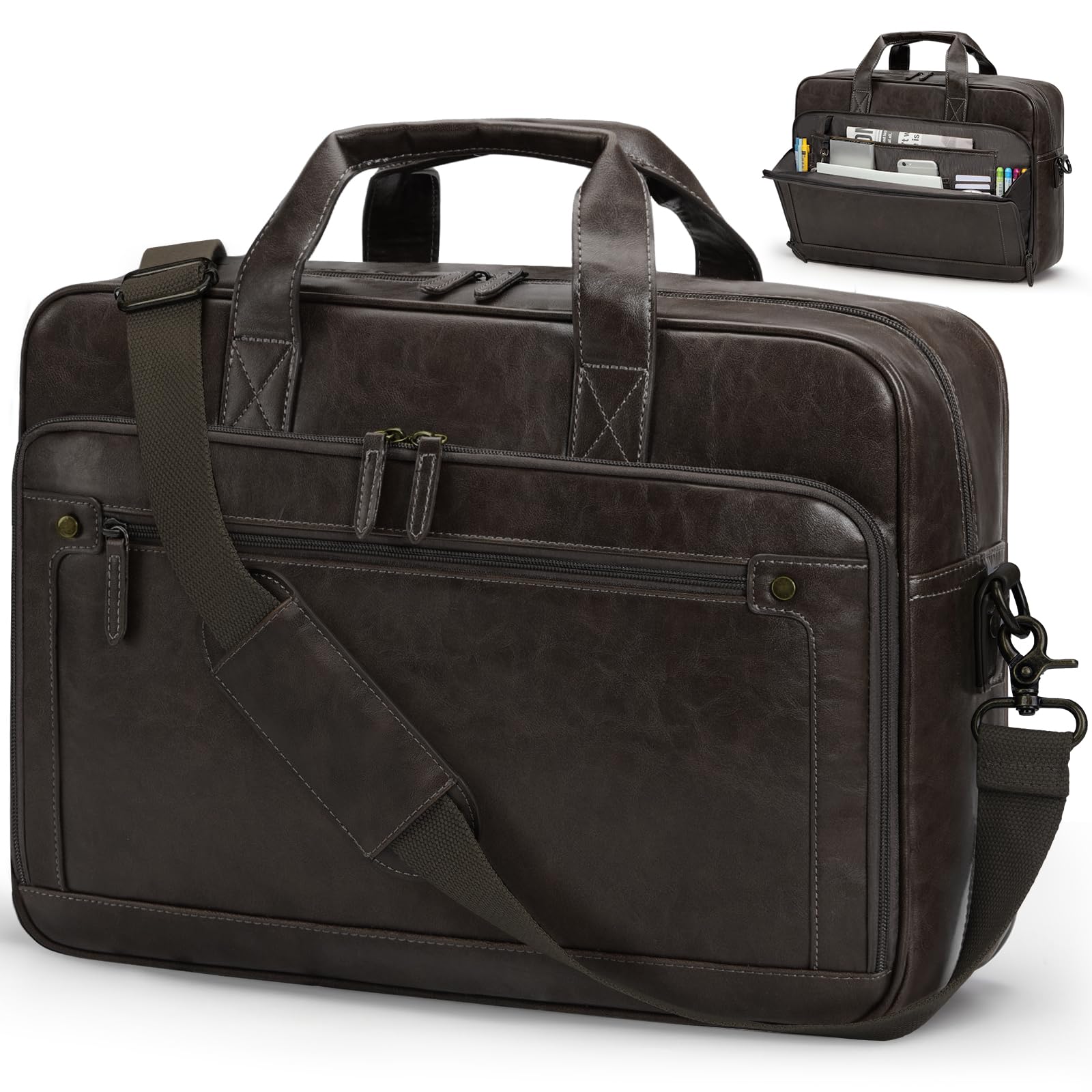 RAINSMORE 16 Inch Leather Messenger Bag – Waterproof Laptop Briefcase