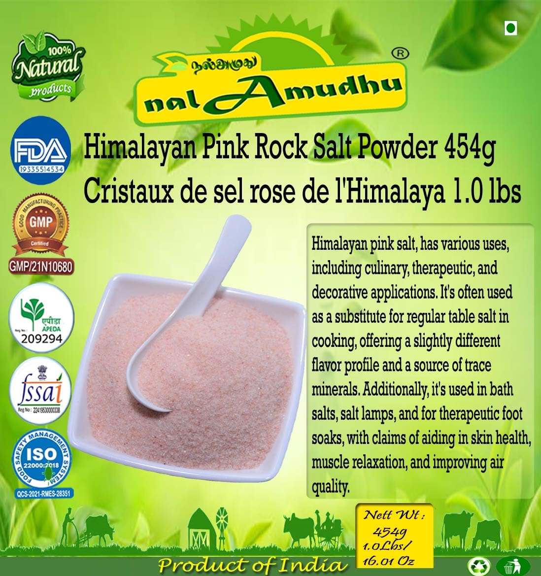 nalAmudhu Himalayan Pink Rock Salt Powder | Sendha Namak Induppu - 454g