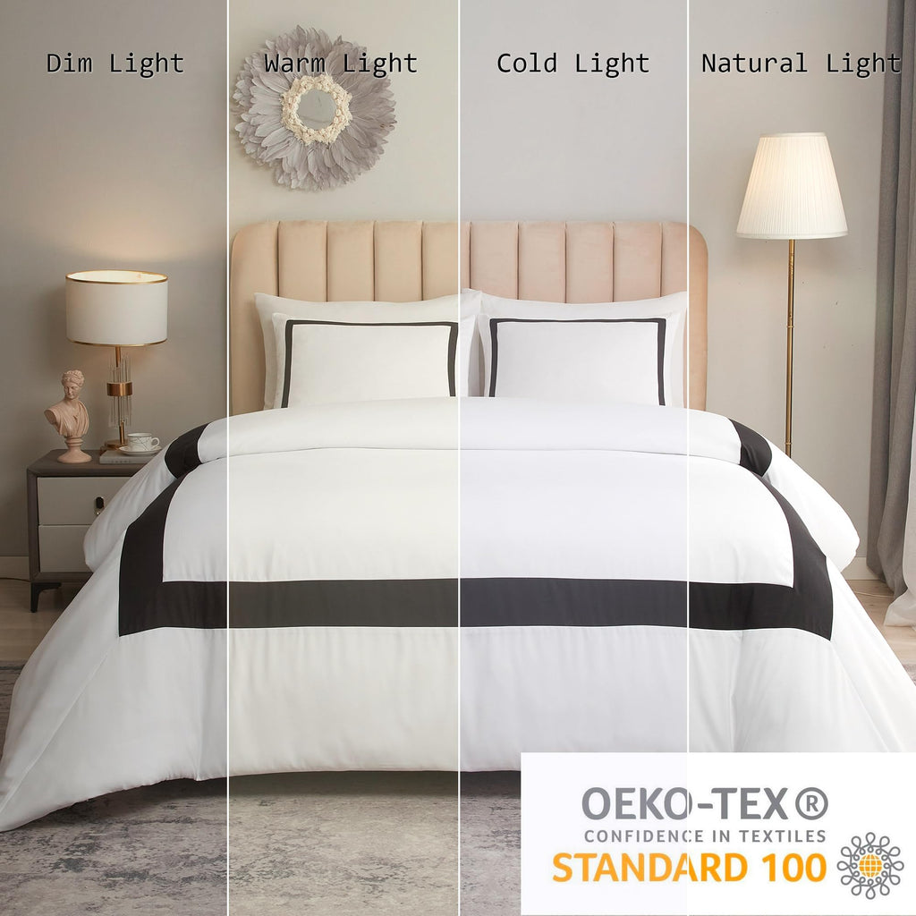 OSVINO Microfiber Duvet Cover Set | Simple Line Hotel Bedding - Black, Double
