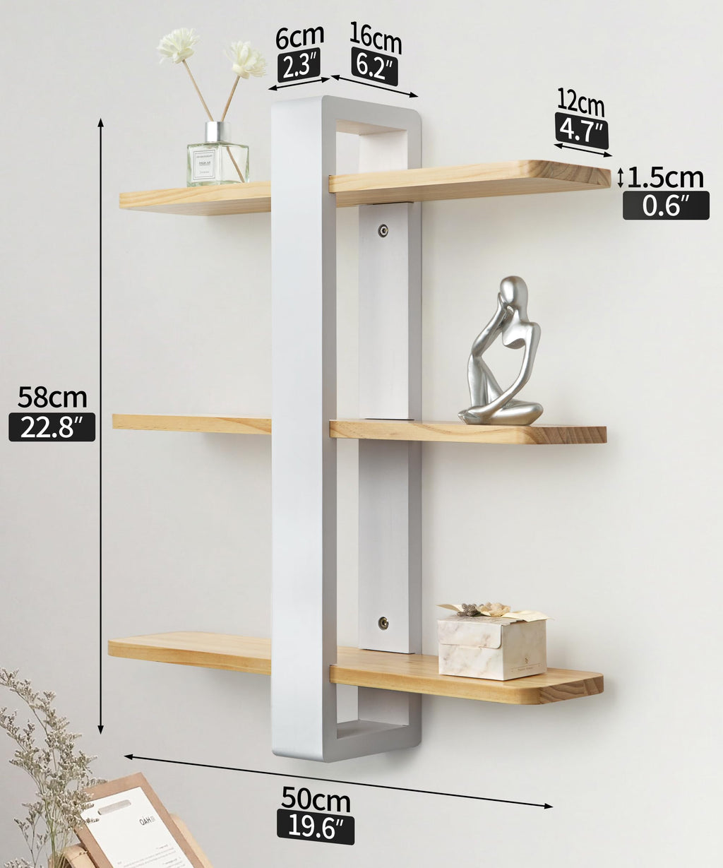 SUMGAR White Floating Shelves | 3-Tier Pine Wood Wall Mounted Shelving Unit
