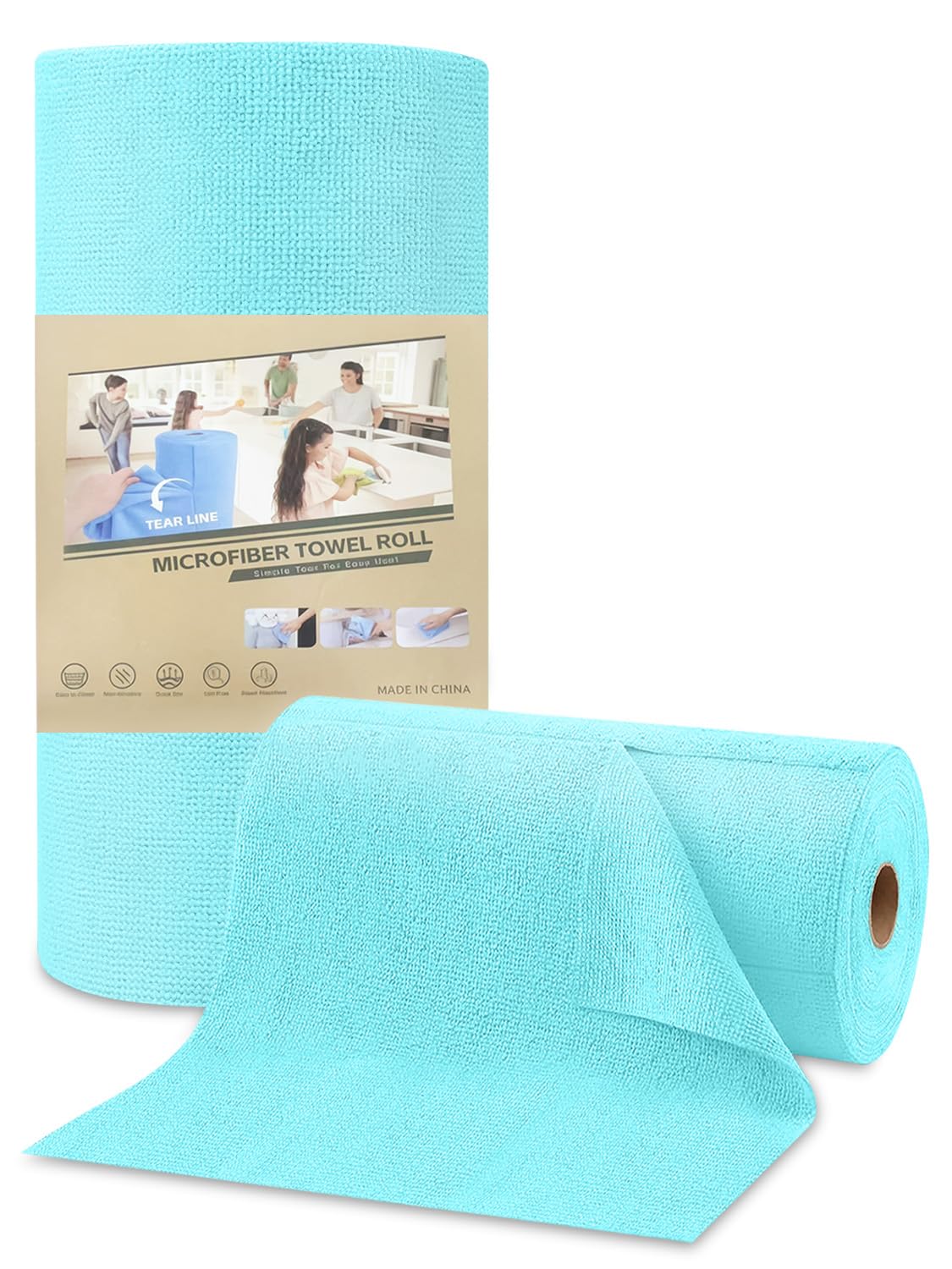 PARPAT Microfibre Cleaning Cloths – 50 Piece Reusable Roll, Blue