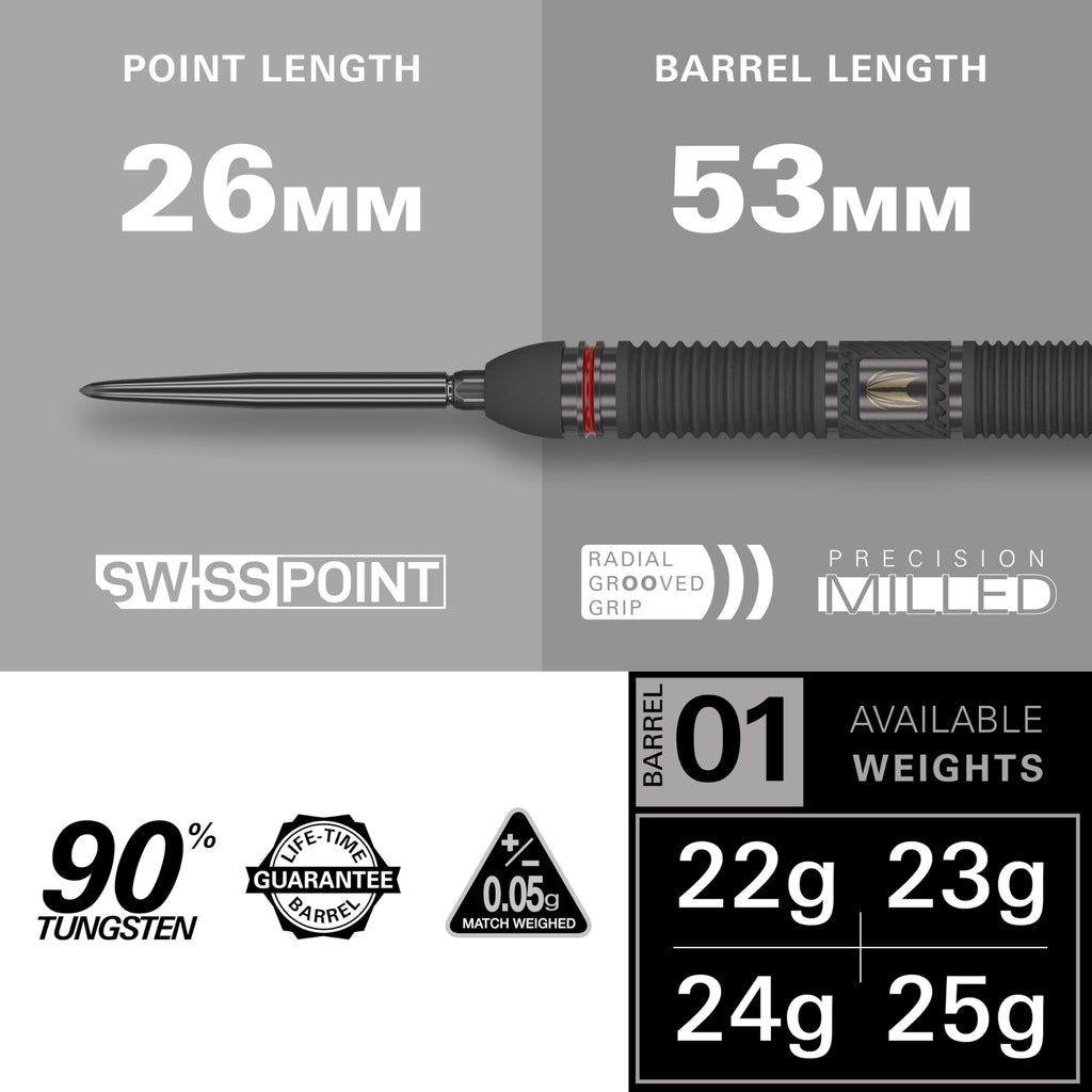 Target Darts Scope 01 Steel Tip Swiss Point Darts - 90% Tungsten 22g