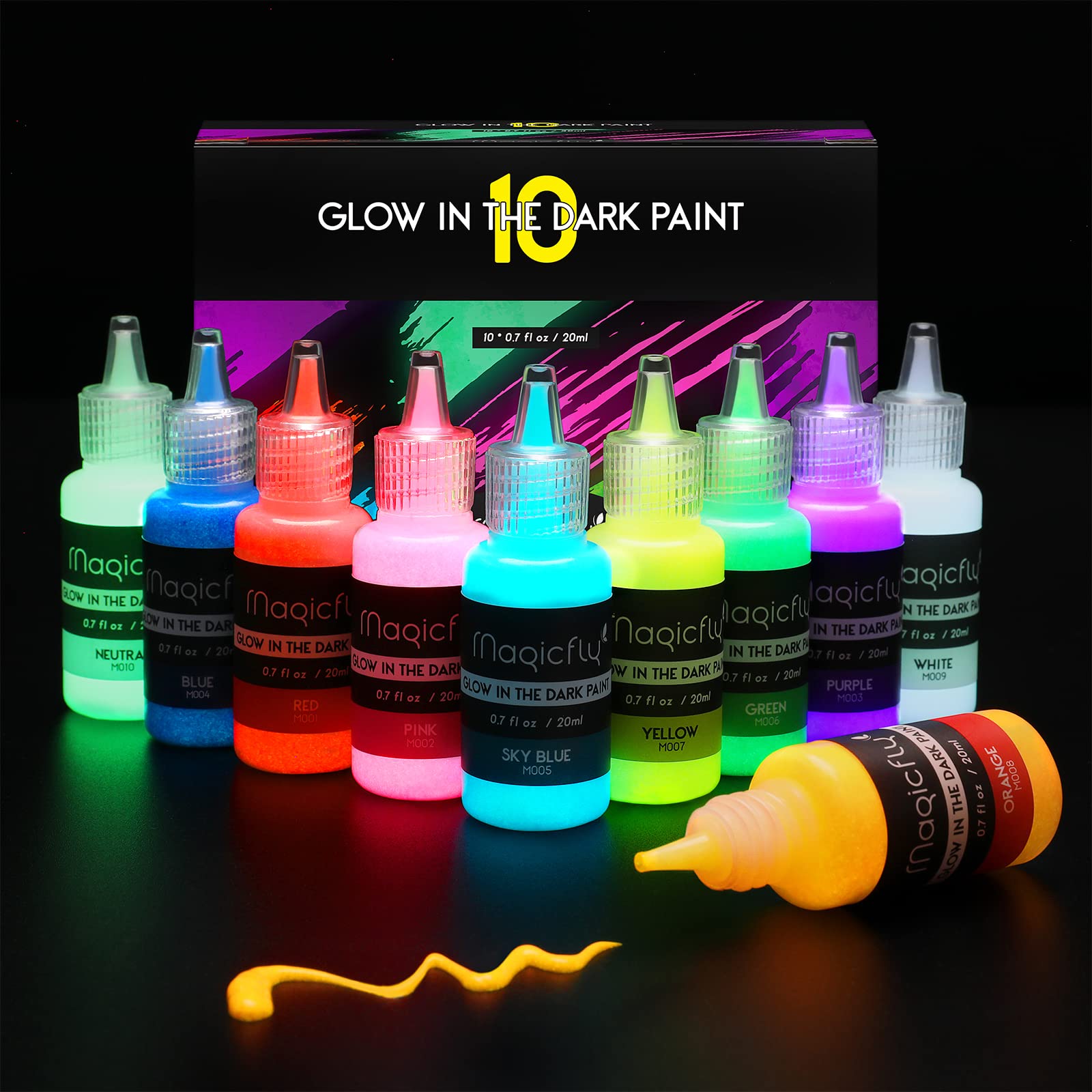 Magicfly Glow in the Dark Acrylic Paint Set – 10 Neon Luminous Colors