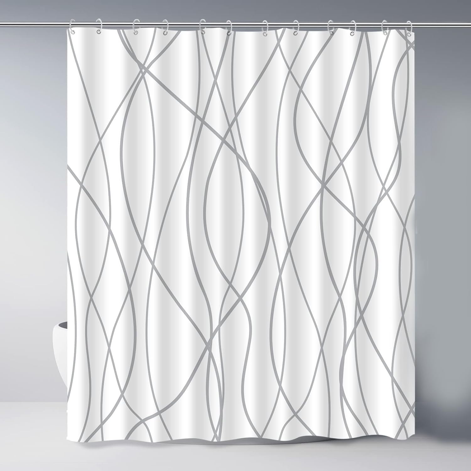 Jolof Store Grey and White Striped Fabric Shower Curtain - 72x72 Inch