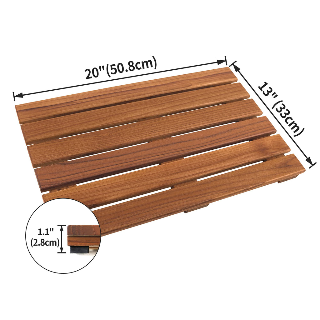 VaeFae Teak Shower Mat | Non-Slip Wooden Spa Bath Mat | 50.8 x 33 cm