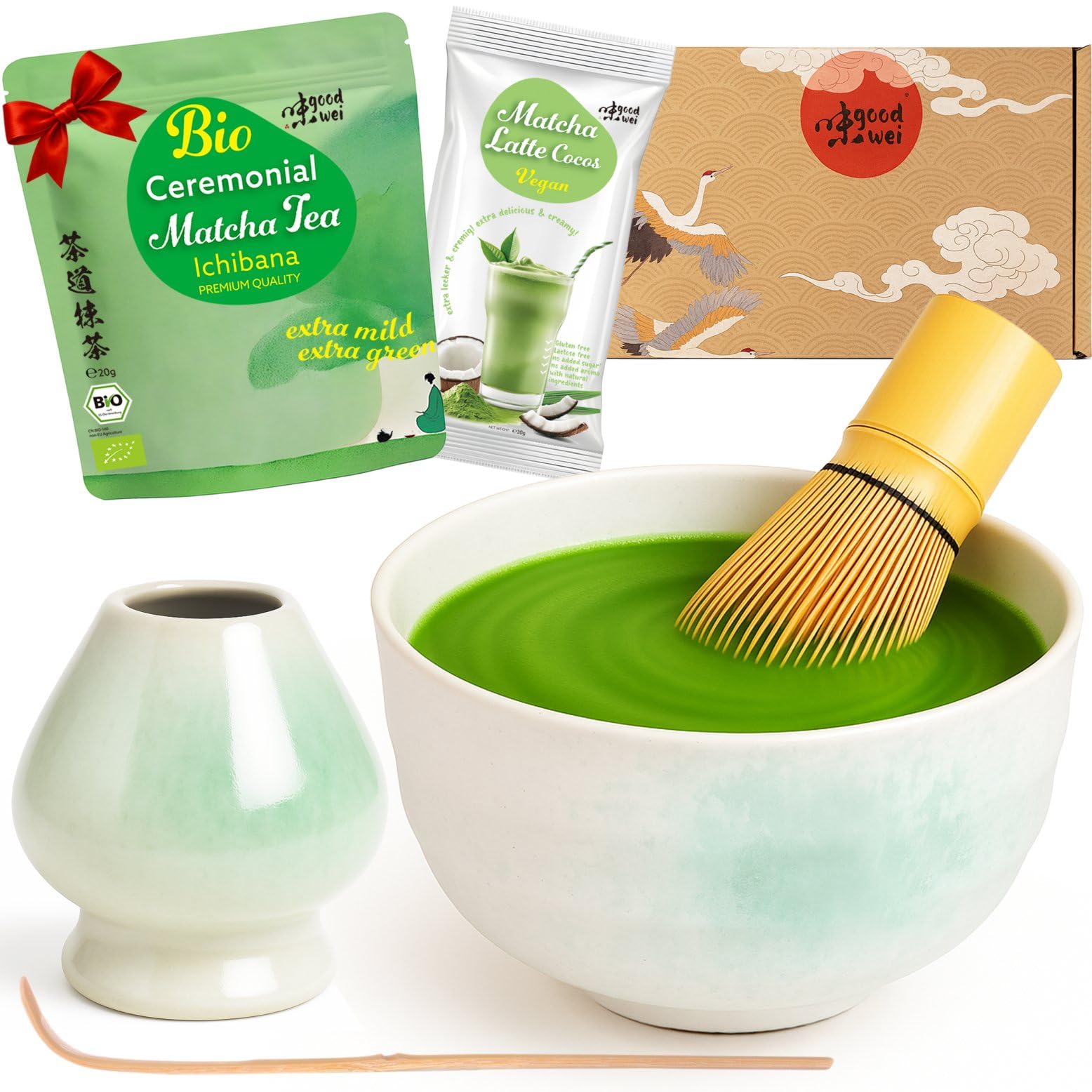 Goodwei Organic Matcha Tea Ceremony Set - Japanese Bowl & Bamboo Whisk