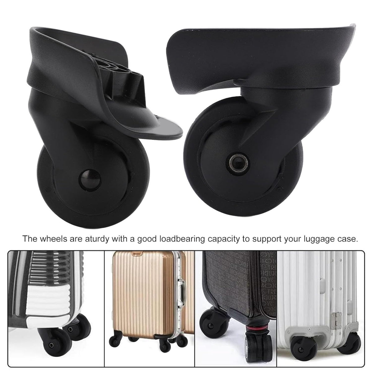Tyenaza Luggage Replacement Wheels, 2 Black Swivel Casters, 360° Rotation - image 3