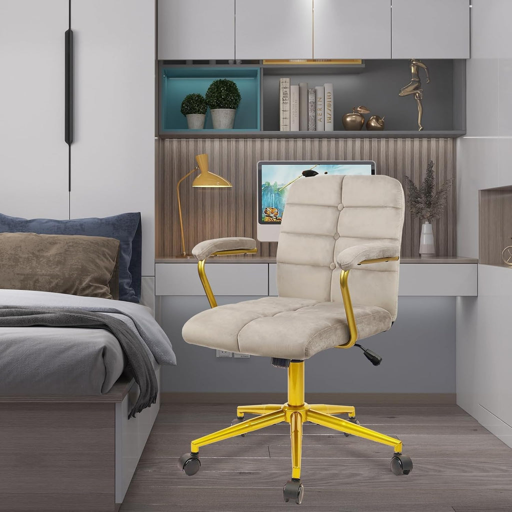 CLATINA Velvet Home Office Desk Chair, Fabric Upholstered Vanity Chairs with Golden Base and Arms - image 2