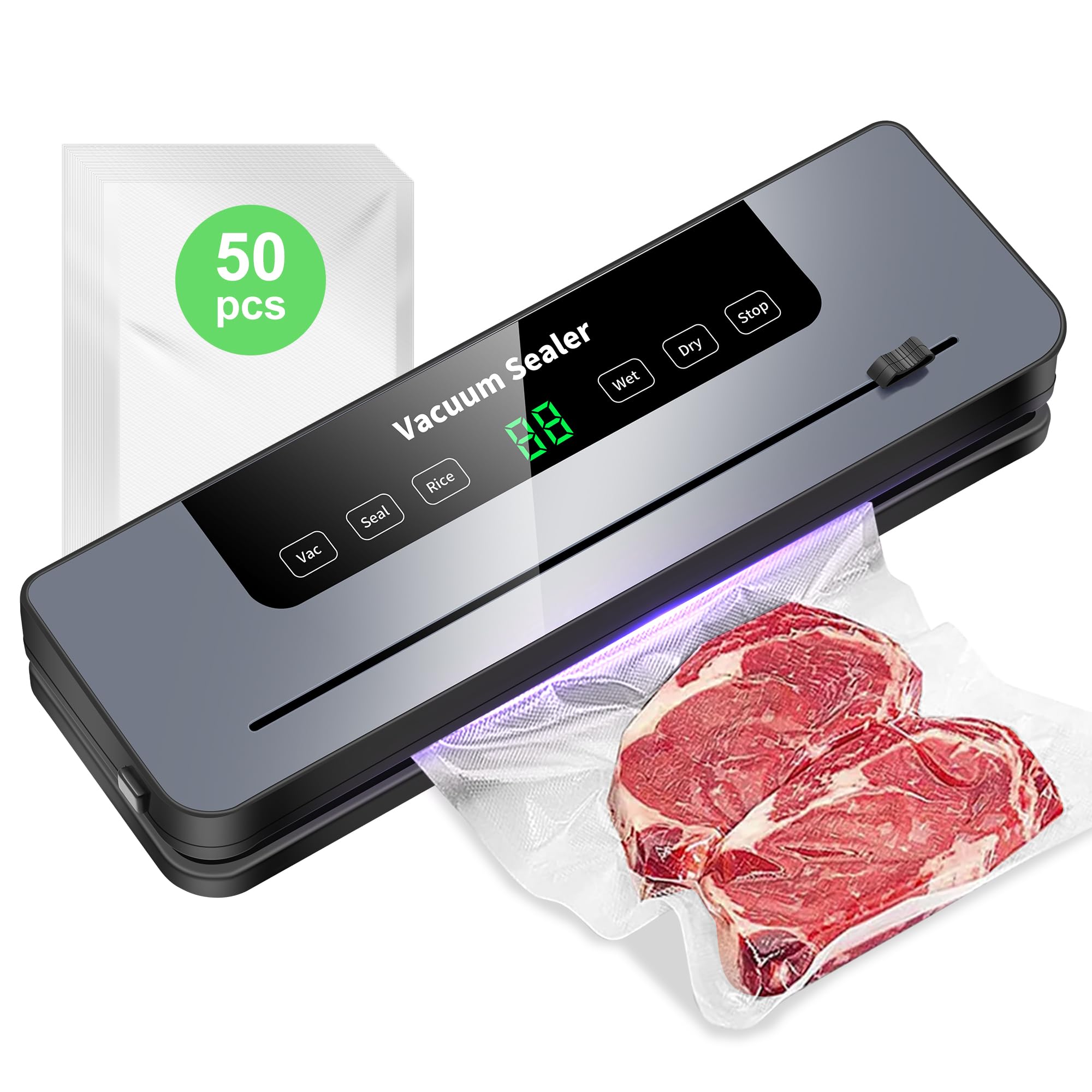 7-Mode Food Vacuum Sealer Machine with 50 Bags & Cutter