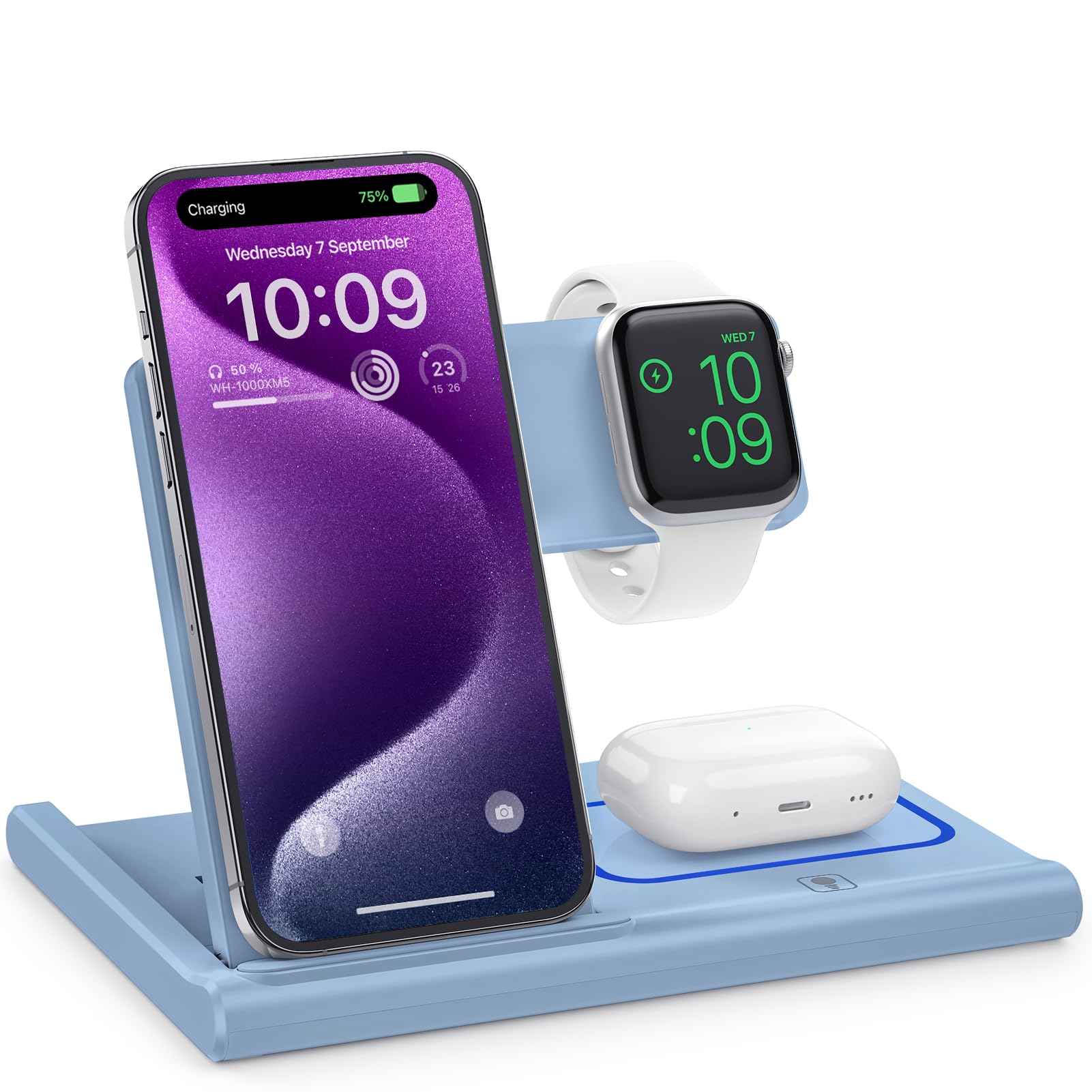 EXW 3-in-1 Wireless Charging Station for iPhone, iWatch & AirPods – Blue
