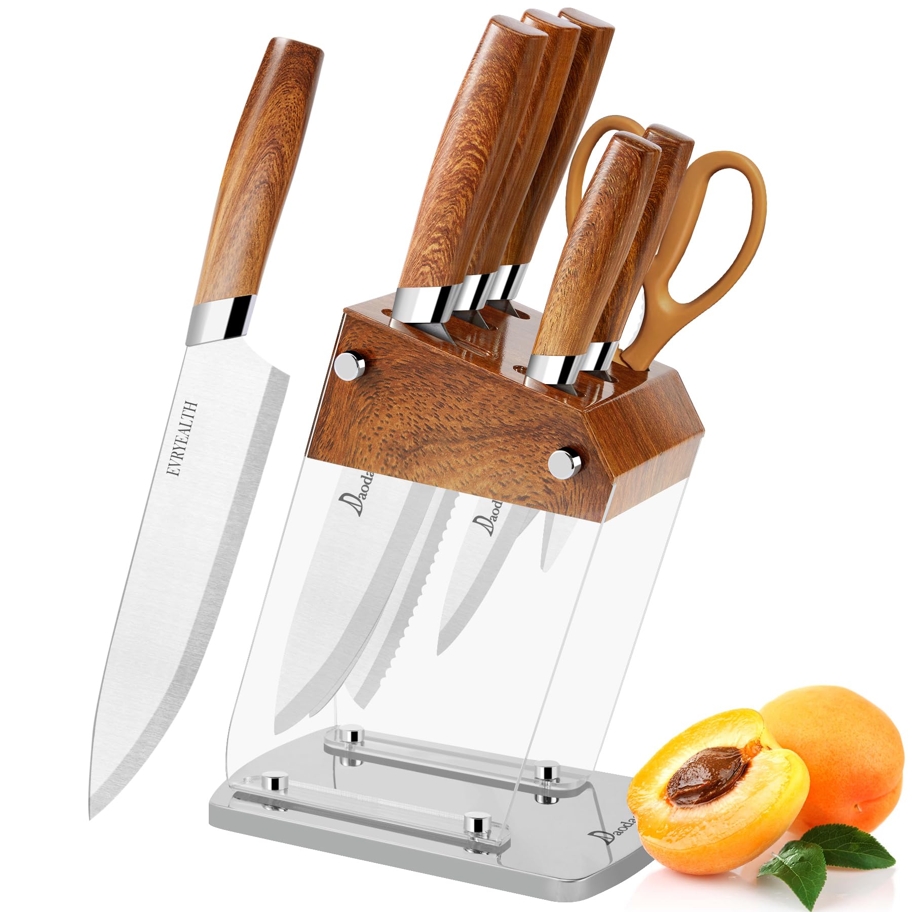 Jolof Store 6-Piece Stainless Steel Kitchen Knife Set with Acrylic Block
