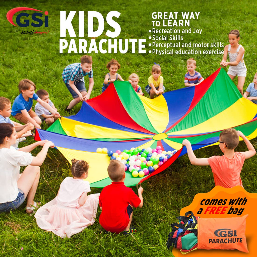 GSI Kids Play Parachute – 20ft Rainbow Polyester Toy with 20 Handles