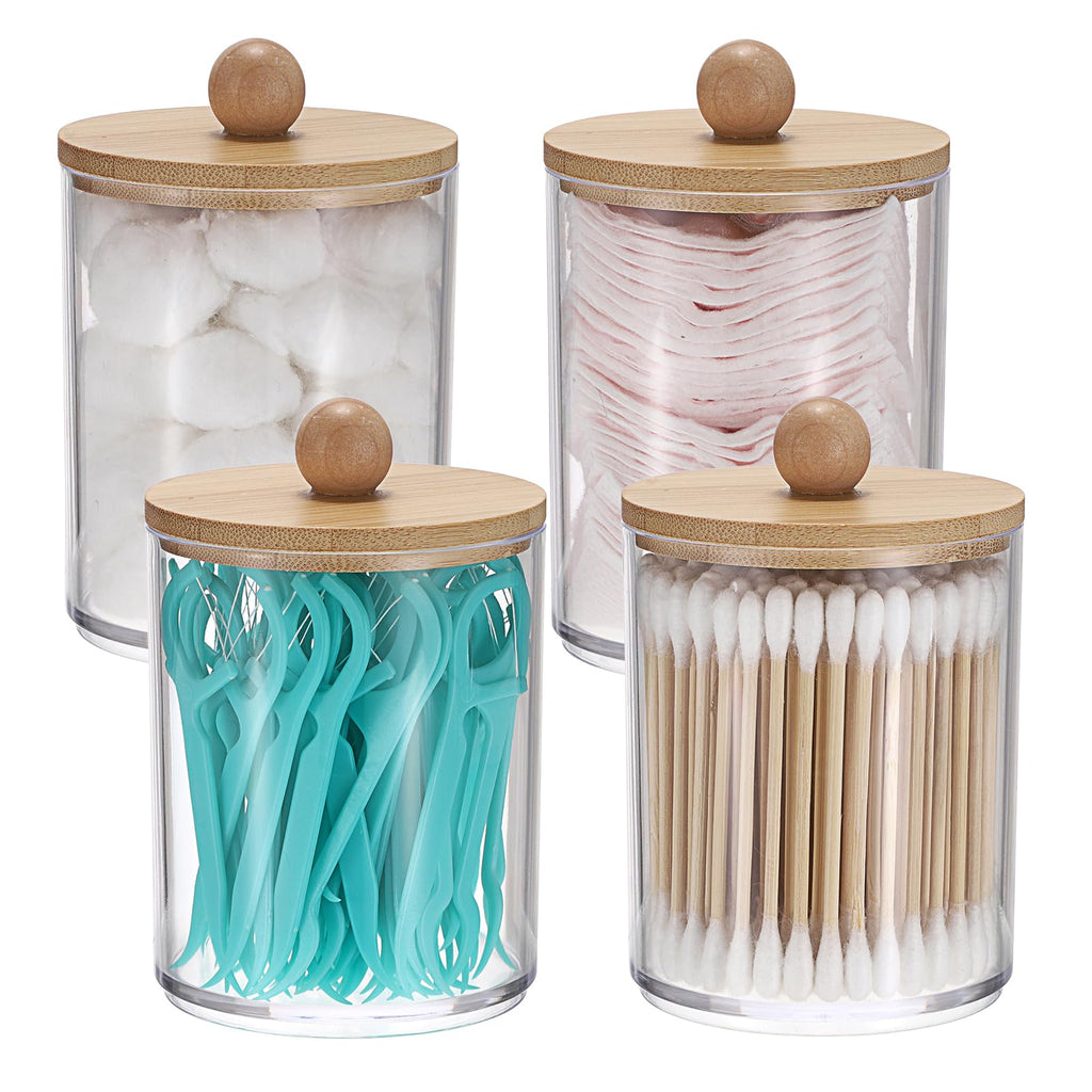 SUMTree 4 Pcs Apothecary Jars Cotton Ball & Swabs Holder with Lids, Clear - image 1