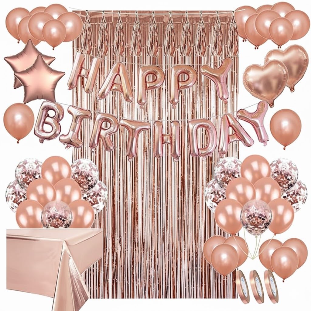 Areebz 82pc Rose Gold Birthday Party Decorations Kit for Girls and Women