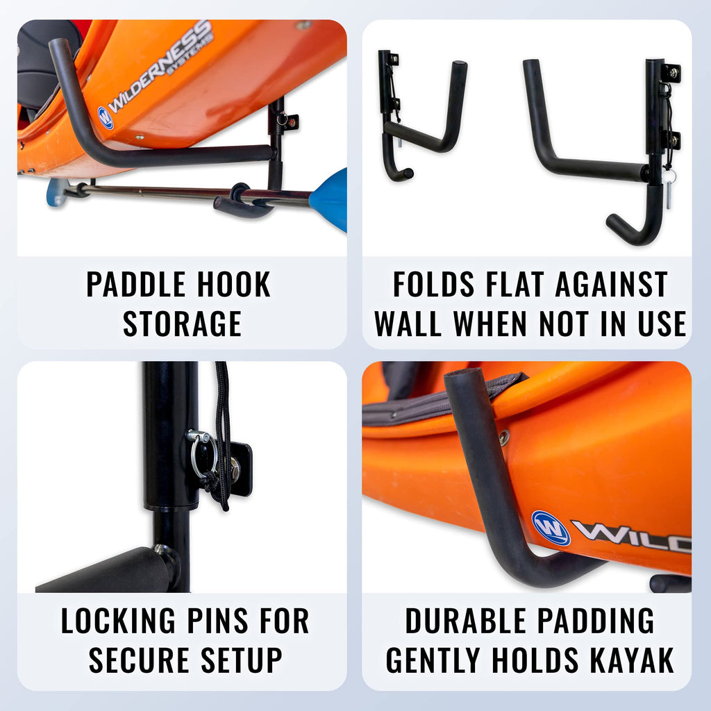 StoreYourBoard Kayak Wall Mount | Heavy-Duty Folding Rack with Paddle Hanger