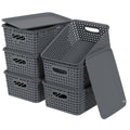 Lesbin 6-Pack Lidded Storage Baskets, ‌Weave Baskets with Lids, Gray