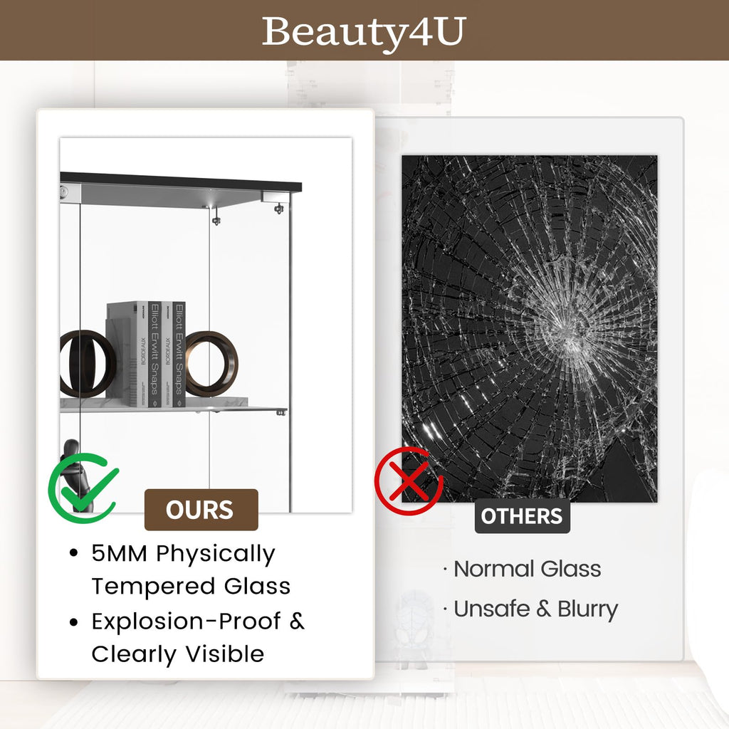 Beauty4U 2-Shelf Double Door Glass Display Cabinet, 83cm Tall, Black