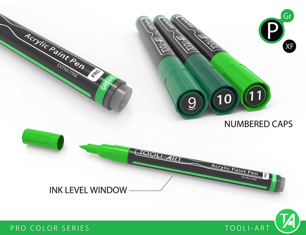 Acrylic Paint Pens | 22 Green Tones | 0.7mm Extra Fine Tip