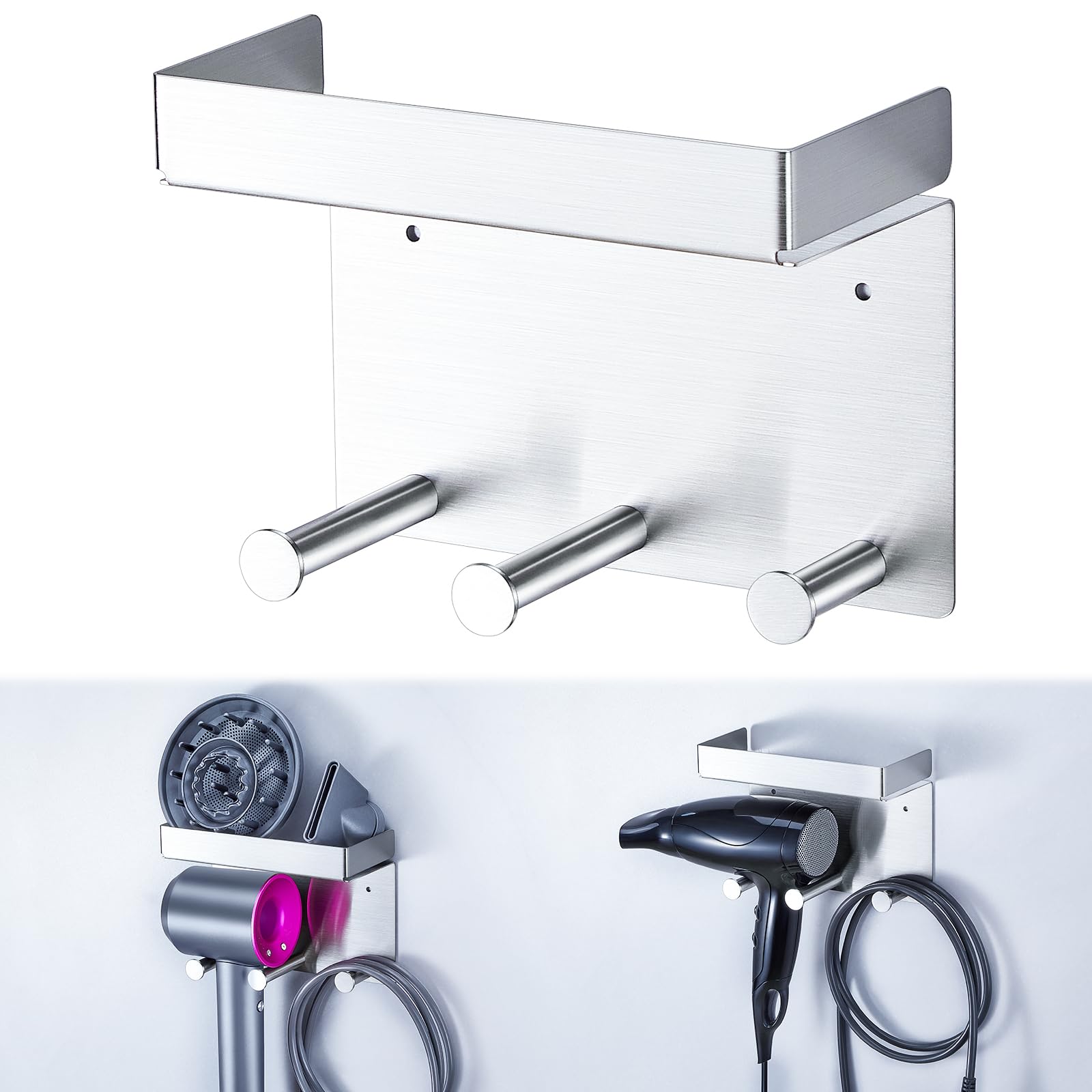 Jolof Store Hairdryer Holder | Stainless Steel Wall Mount Tool Organizer
