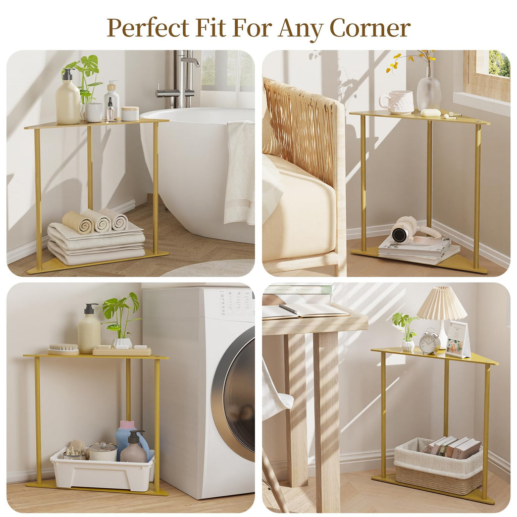 Yawinhe Triangle Metal Side Table,2-Tier Small Corner Table,Golden,2 Pack - image 4