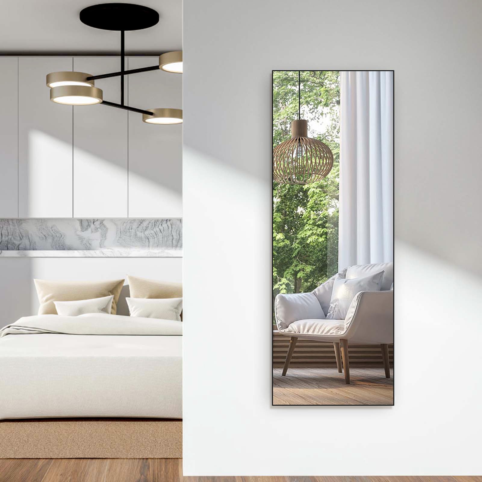 HORLIMER Full Length Mirror | 65x24 Black Frame Shatterproof Floor Mirror