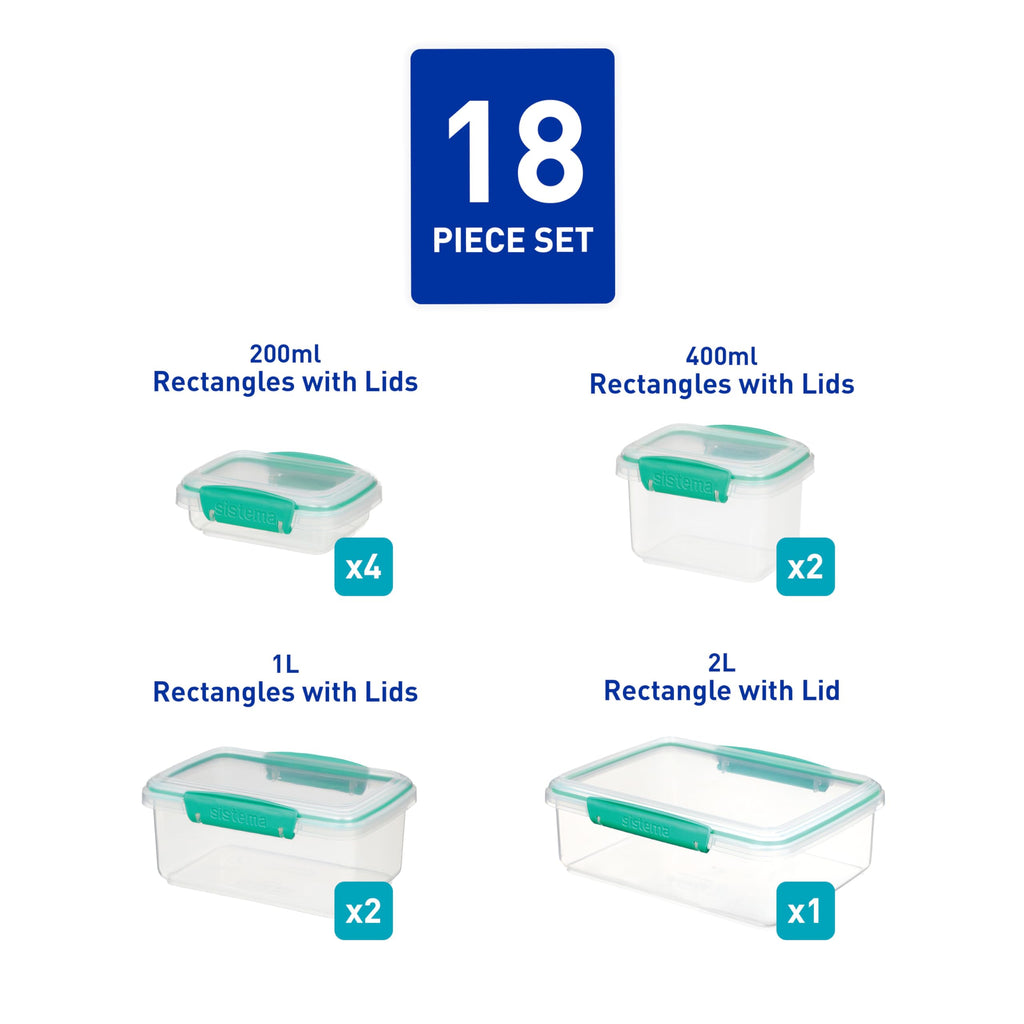 Sistema KLIP IT Airtight Food Storage Containers, 18-Piece Set, Teal