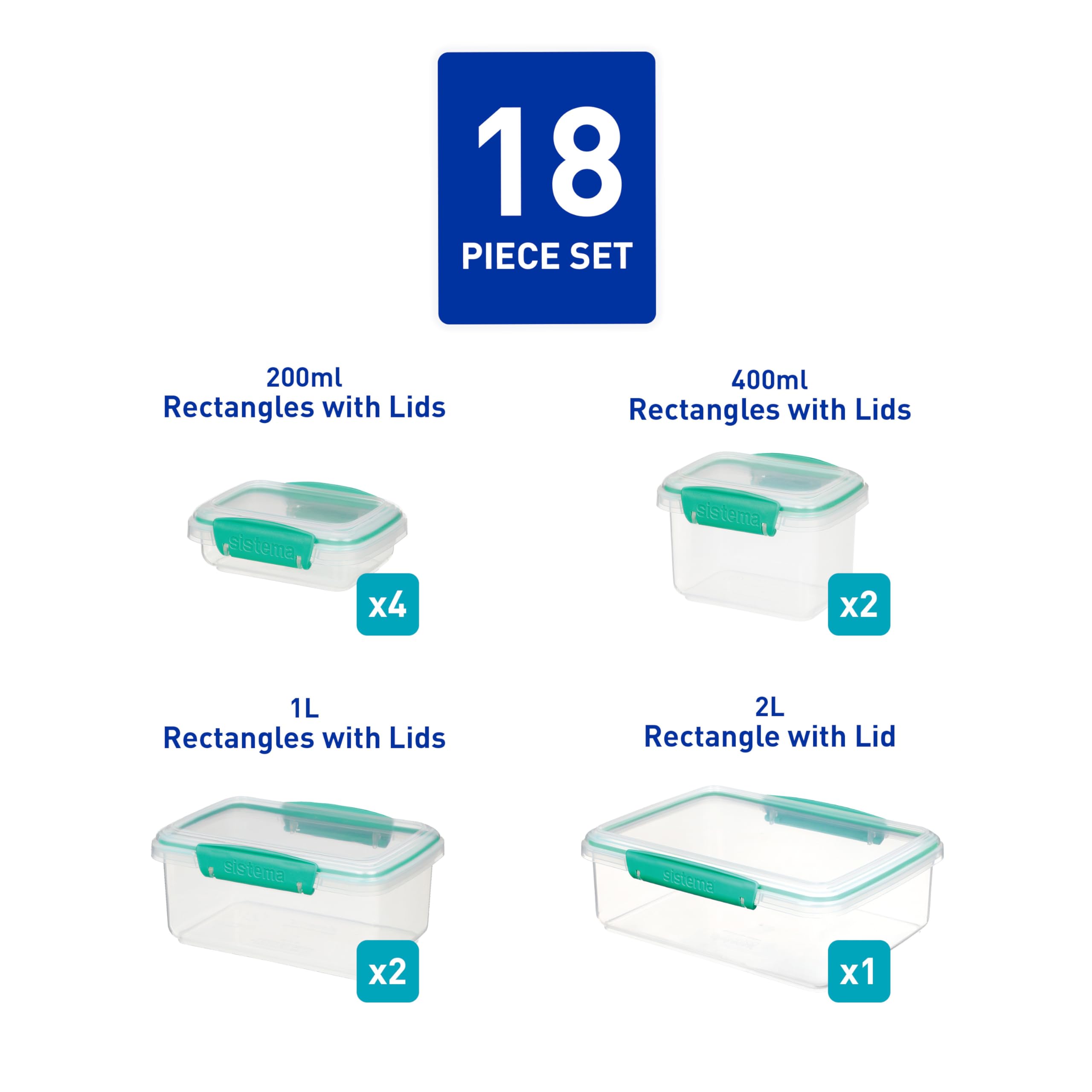 Sistema KLIP IT Airtight Food Storage Containers, 18-Piece Set, Teal