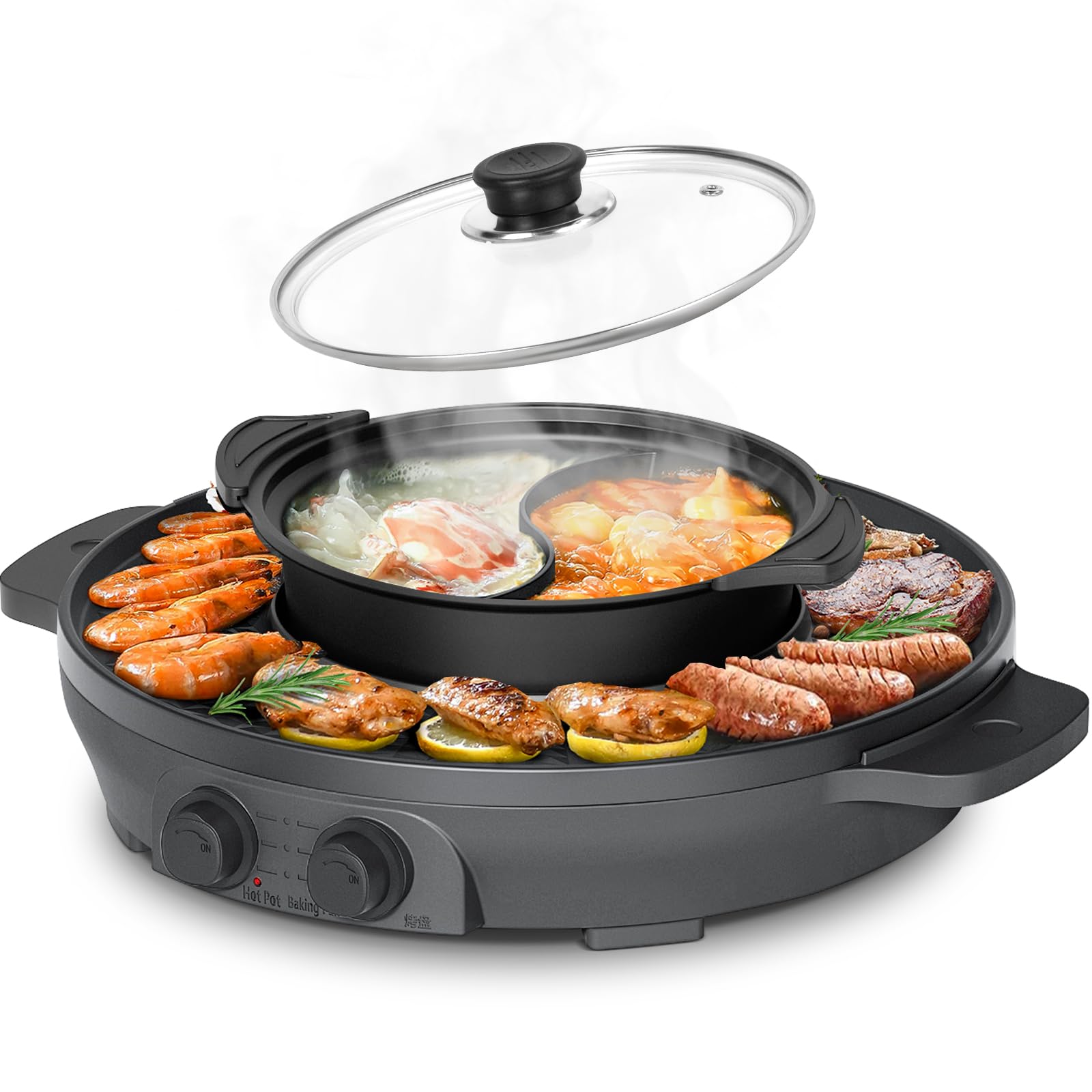 ENFRIFAM 2-in-1 Electric Hot Pot and Grill | 2000W Nonstick BBQ
