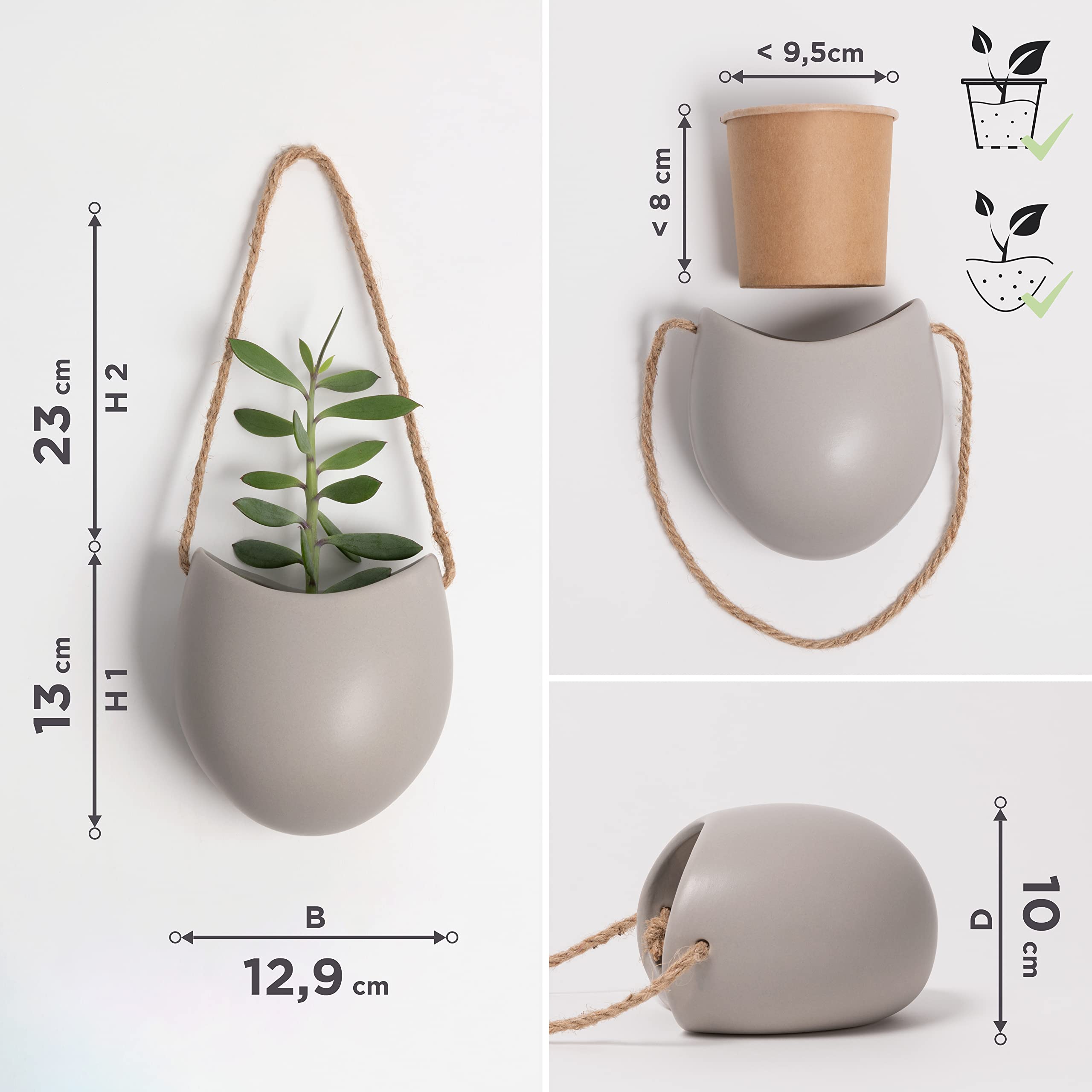 Kazai Ellie Hanging Ceramic Wall Planters – 3 Piece Set for Succulents