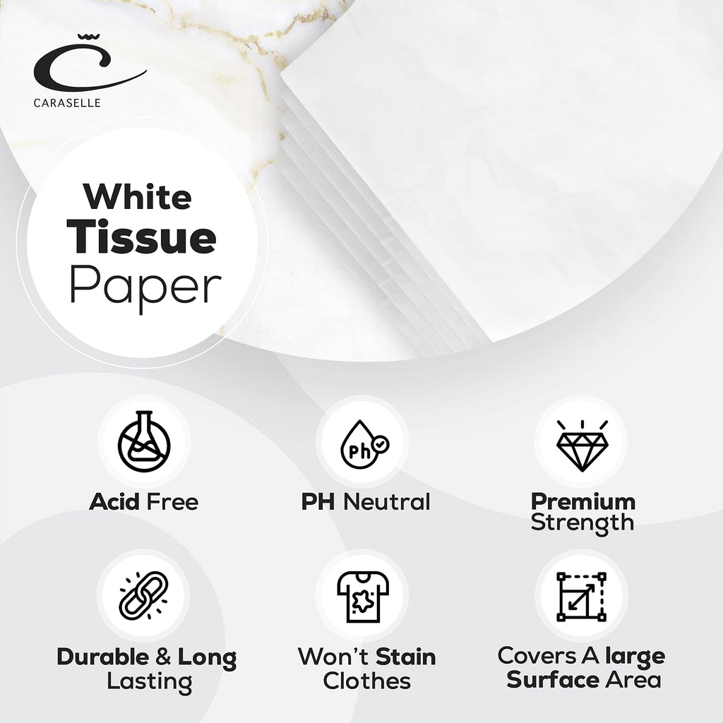 Caraselle Extra Large Acid-Free White Tissue Paper - 100x75cm - 250 Sheets