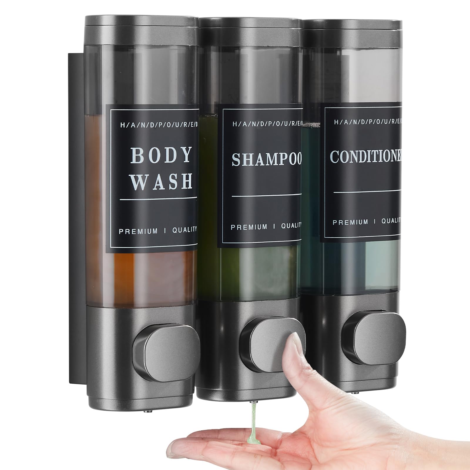 Unisence 3 Chamber Shower Soap Dispenser | Wall-Mounted No Drill – Dark Gray
