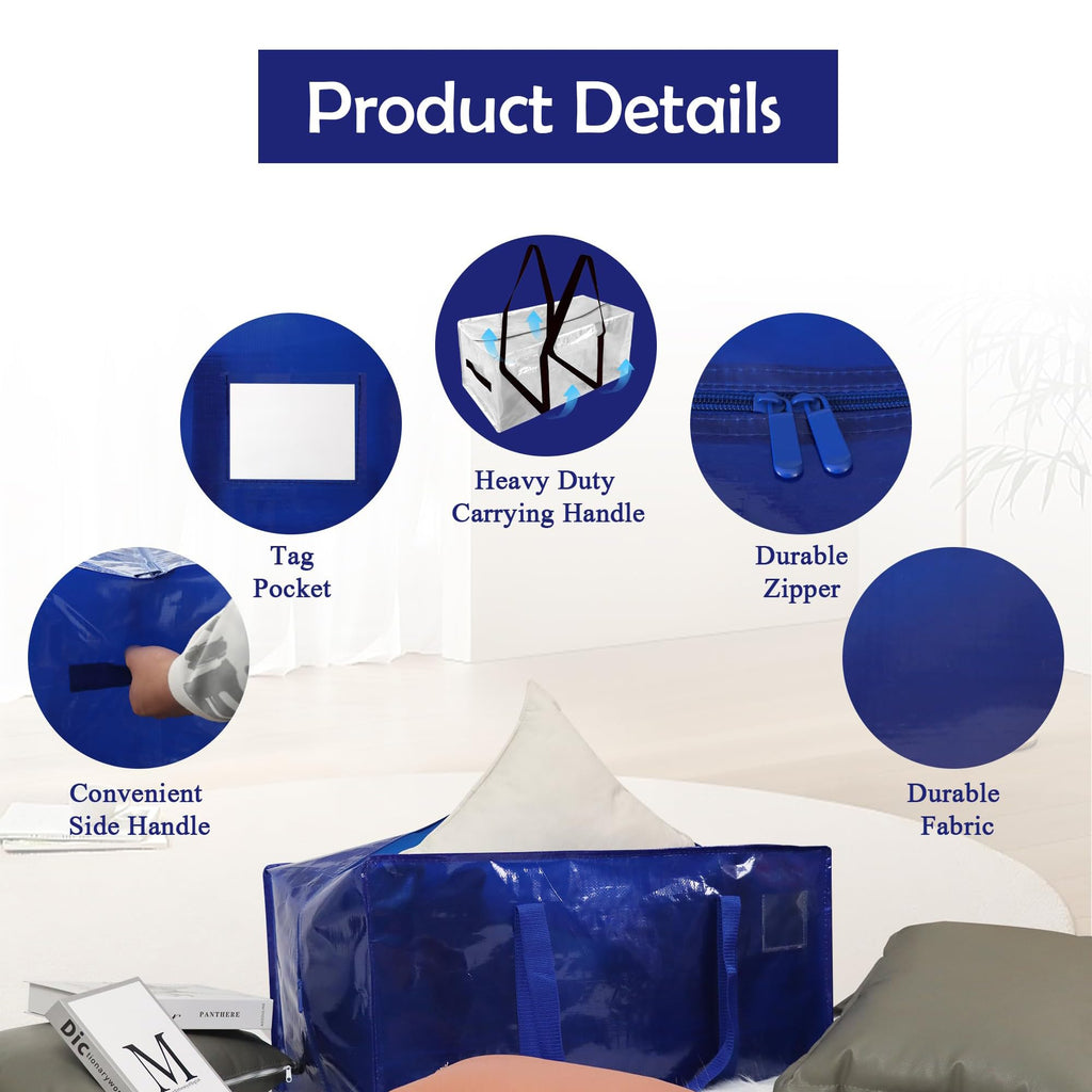 6 Pack Heavy Duty Moving Bags with Handles, Waterproof Foldable Storage Bags, Moving Boxes Large Strong - image 3