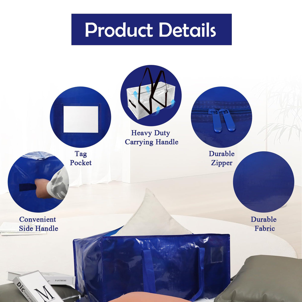 6 Pack Heavy Duty Moving Bags with Handles, Waterproof Foldable Storage Bags, Moving Boxes Large Strong - image 3