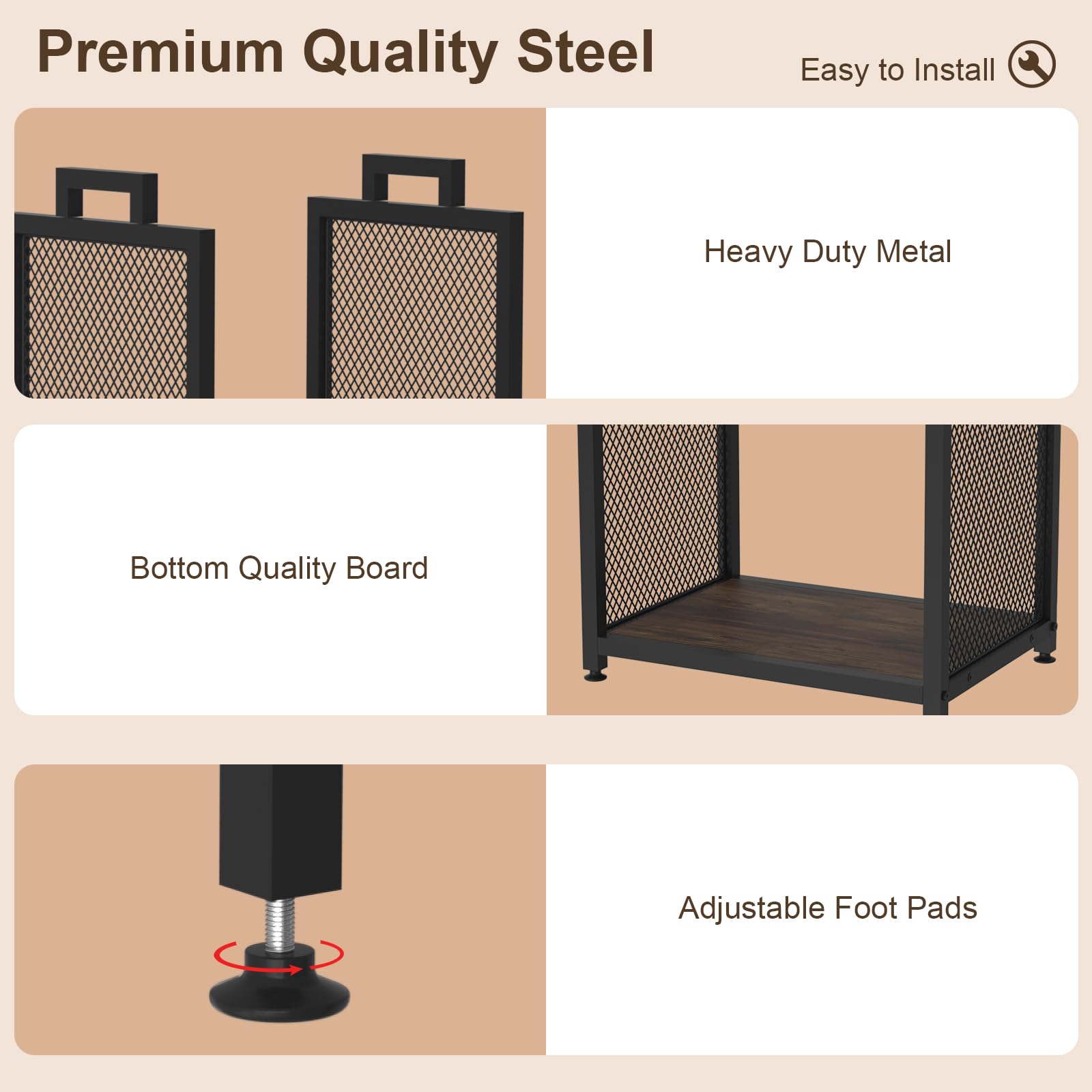 VyGrow Indoor Firewood Rack – Heavy Duty Metal Log Holder with Leather Carrier
