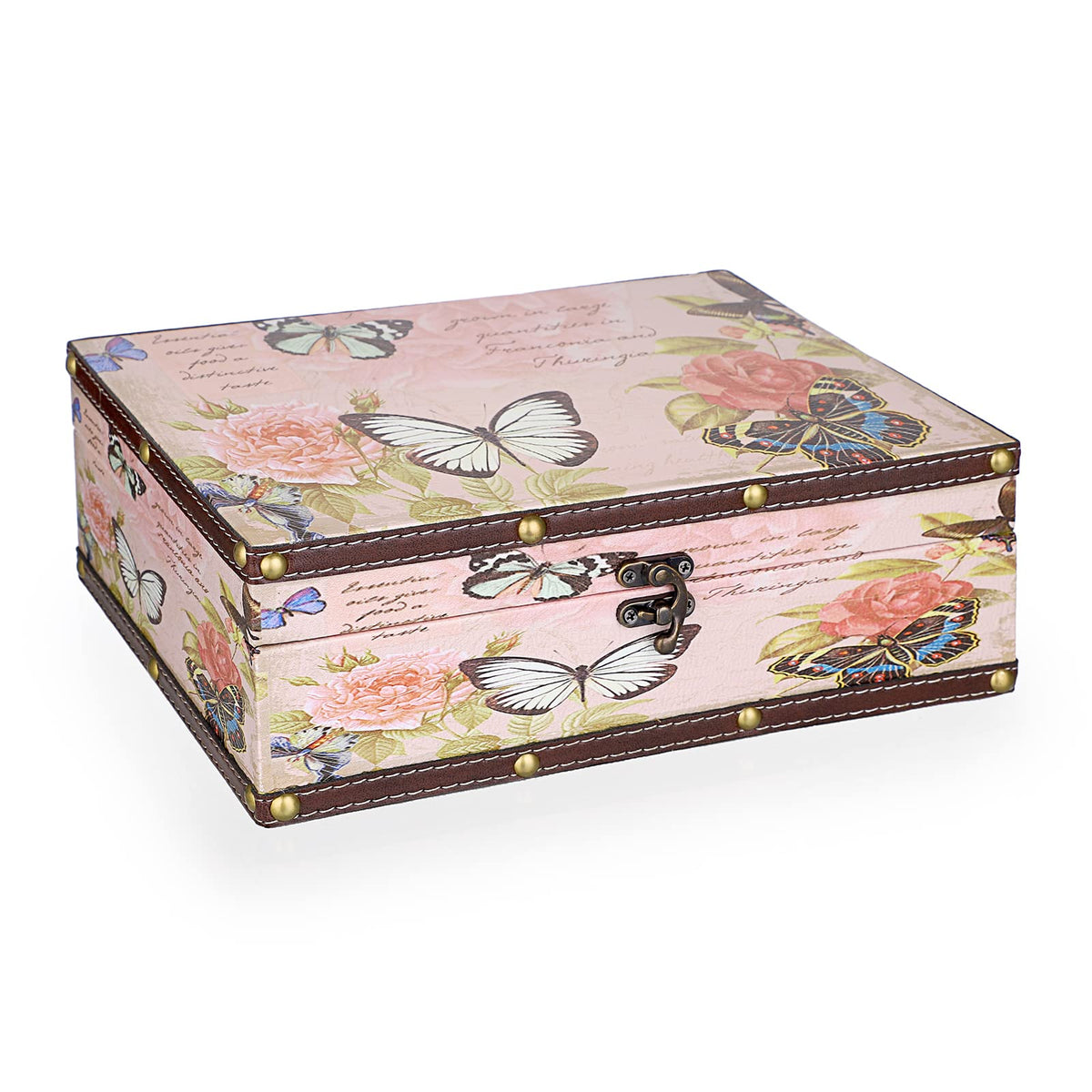 SUMNACON Vintage Treasure Storage Box with Latch 27.2*21.5*9.4cm, Butterfly - image 1