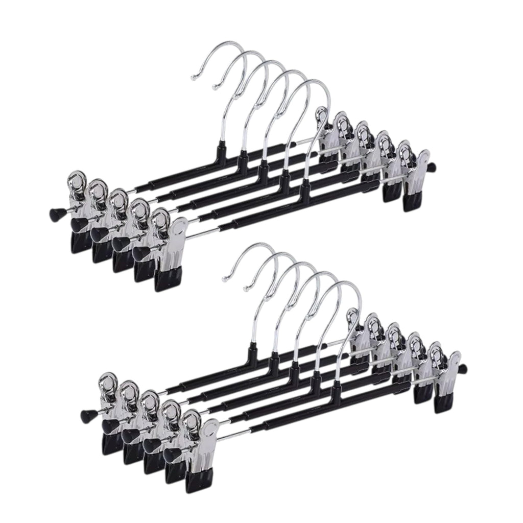 CRIFLOMAR Universal Hangers with Clips, 10 Pieces, 30 cm, Metal Hangers for Trousers and Skirts, Space Saving Black