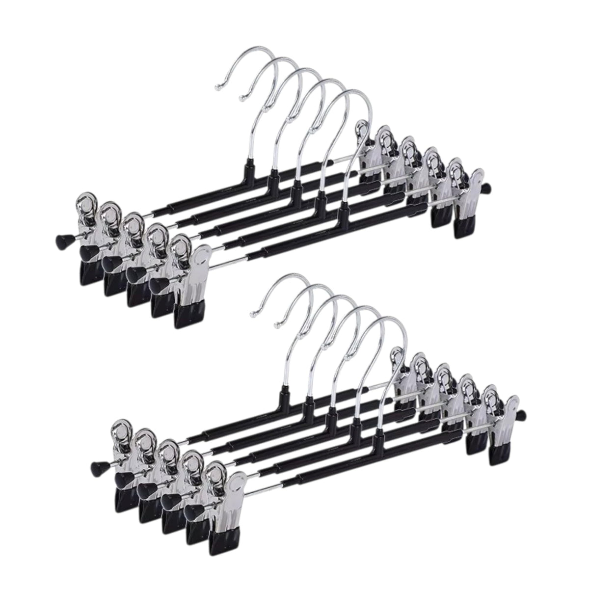 CRIFLOMAR Universal Hangers with Clips, 10 Pieces, 30 cm, Metal Hangers for Trousers and Skirts, Space Saving Black