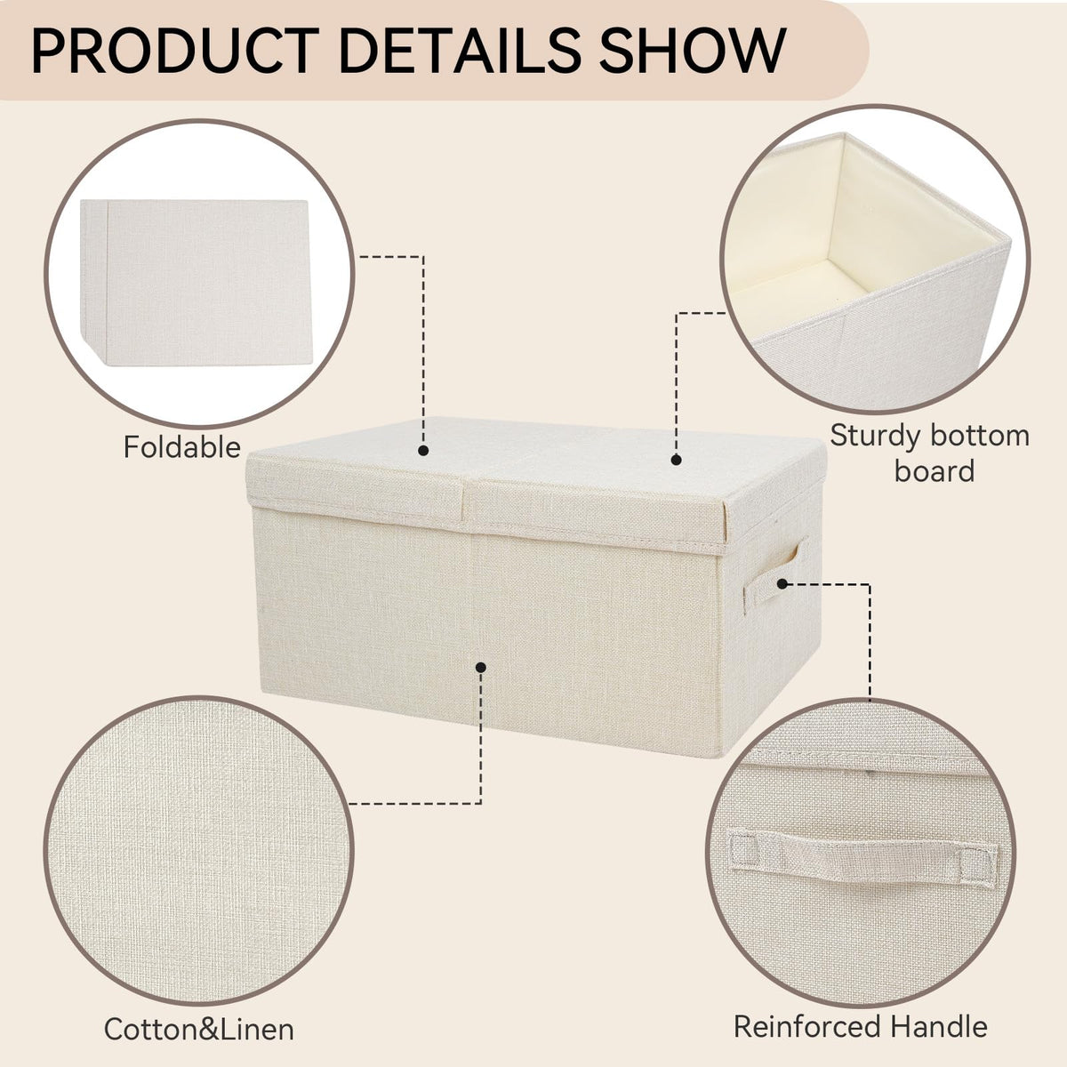 Pomodee Beige Foldable Storage Box with Lids,Set of 2 Large Wardrobe Long Storage Organiser,Collapsible Storage Baskets for - image 3