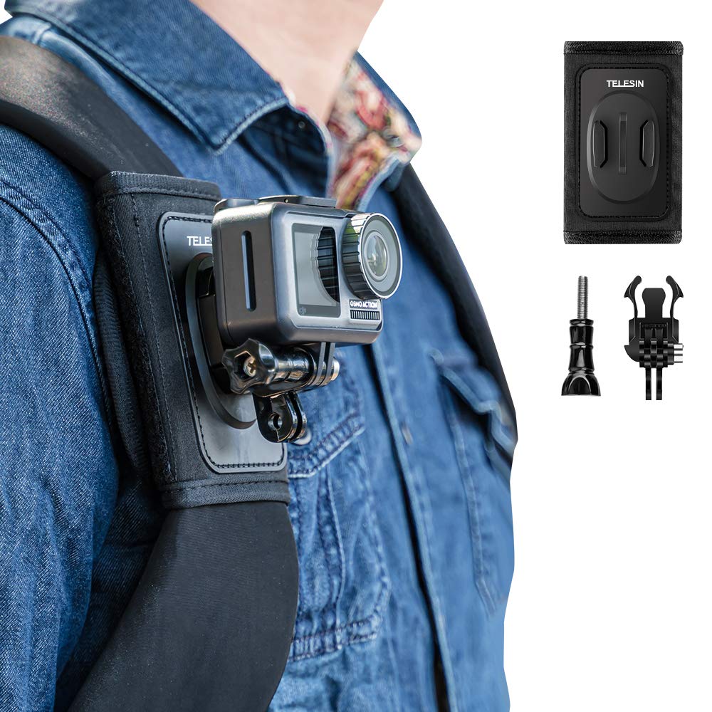 TELESIN Backpack Strap Mount for GoPro & DJI - Adjustable Shoulder Clip
