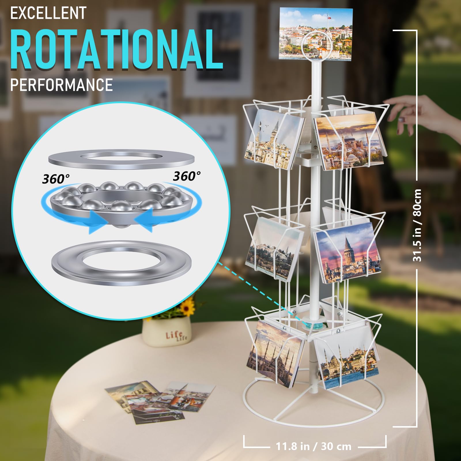ANBOXIT Rotating Greeting Card Display Stand | 3-Tier Metal Retail Rack